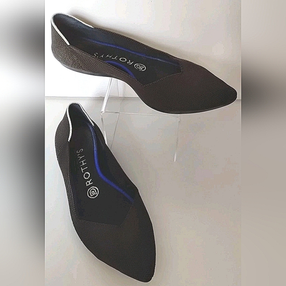ROTHYS Shoes THE POINT Pointy Toe Black Slip On Flats 8